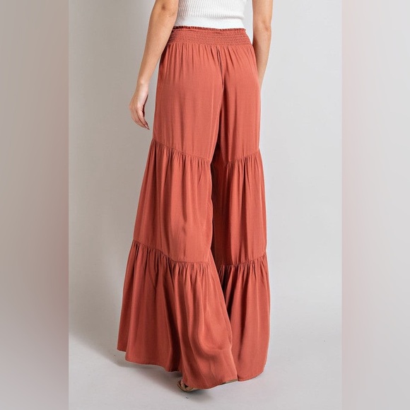 Tiered Wide Leg Pants with Waist Tie - eesome - Picture 3 of 3